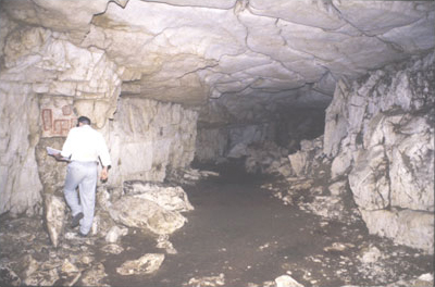 Figure 6: Main passageway approximately 180 meters into the cave. Project member, Marc Zender.