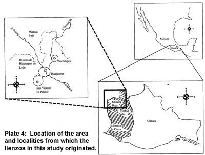 Plate 4: Location of the area and localities from which the lienzos in this study originated. Plate 4: Location of the area and localities from which the lienzos in this study originated.