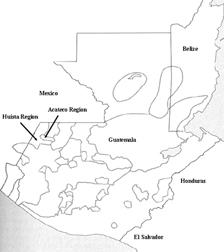 Figure 1. Map of Guatemala showing the Huista and Acateco regions.