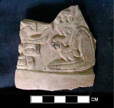 Figure 5. Relief-decorated vessel fragment found at mound M1 now in the Museo Chontal, Huamelula. Defined as Talun-carved by Brockington and Long's type-variety classification.