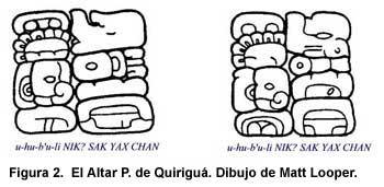 Figura 2. El Altar P' de Quirigu&aacute;. Dibujo de Matt Looper.