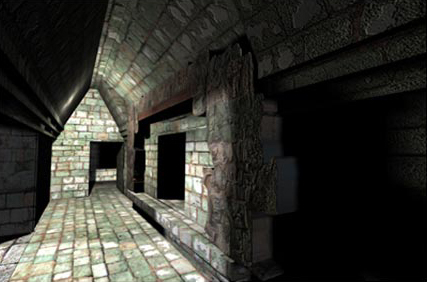 Figure 25. A preliminary rendering of the South room from the digital model of Structure 10L-22, designed by Laura Ackley. Note the reconstructed vaulting.