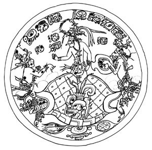Figure 14. Maize god emerging from fissure in earths surface. Figure 14. Maize god emerging from fissure in earths surface.