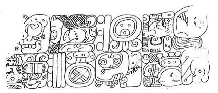 Figure 5a. Ek' Balam, Column 1: Text 1 (E1-J2) (drawing by A. Lacadena). Figure 5a. Ek' Balam, Column 1: Text 1 (E1-J2) (drawing by A. Lacadena).