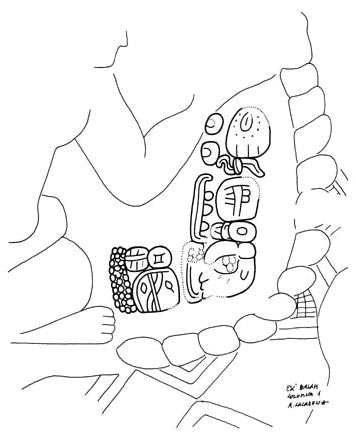 Figure 5c. Ek' Balam, Column 1: Text 3 (drawing by A. Lacadena). Figure 5c. Ek' Balam, Column 1: Text 3 (drawing by A. Lacadena).