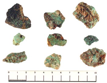 Figura 3. Mineral de cobre del sitio de El Manchón, Guerrero. Haga clic sobre la imagen para agrandar.