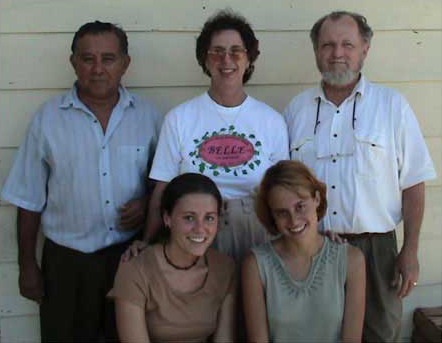 Figure 1. Project Staff, Summer 2002 Field Season. Rear: Ausencio Cruz Guzm&aacute;n, Kathryn Josserand, Nicholas A. Hopkins. Front: Kayla Price, Ashley Kistler.