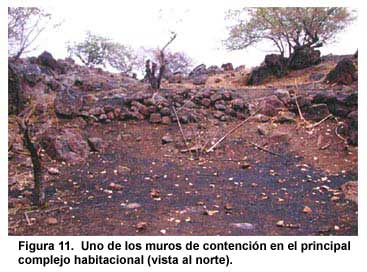 Figura 11. Uno de los muros de contención en el principal complejo habitacional (vista al norte).
