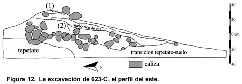 Figura 12. La excavación de 623-C, el perfil del este. Figura 12. La excavación de 623-C, el perfil del este.
