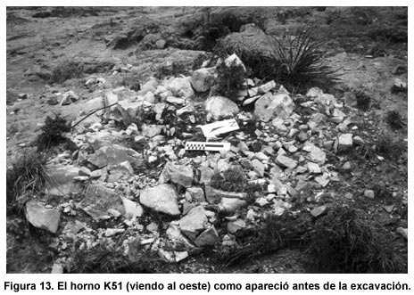 Figura 13. El horno K51 (viendo al oeste) como apareció antes de la excavación. Figura 13. El horno K51 (viendo al oeste) como apareció antes de la excavación.