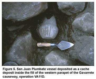 Figure 5. San Juan Plumbate vessel deposited as a cache deposit inside the fill of the western parapet of the Gavarrete causeway, operation VA11D.