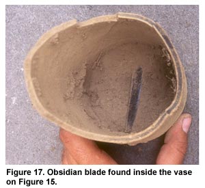 Figure 17. Obsidian blade found inside the vase on Figure 15. Click to enlarge.