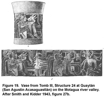 Figure 19. Vase from Tomb III, Structure 24 at Guaytán (San Agustín Acasaguastlán) on the Motagua river valley. After Smith and Kidder 1943, figure 27b. Click to enlarge.