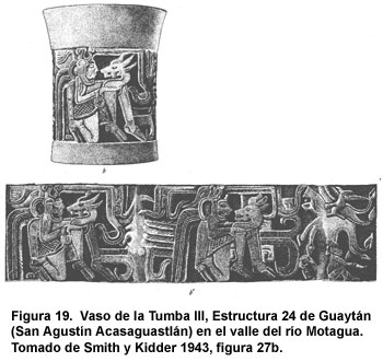 Figura 19. Vaso de la Tumba III, Estructura 24 de Guaytán (San Agustín Acasaguastlán) en el valle del río Motagua. Tomado de Smith y Kidder 1943, figura 27b. Haga clic sobre la imagen para agrandar
