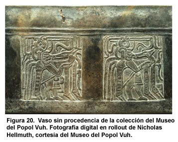Figura 20. Vaso sin procedencia de la colección del Museo del Popol Vuh. Fotografía digital en rollout de Nicholas Hellmuth, cortesía del Museo del Popol Vuh. Haga clic sobre la imagen para agrandar