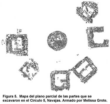 Figura 5. Mapa del plano parcial de las partes que se excavaron en el Círculo 5, Navajas.
