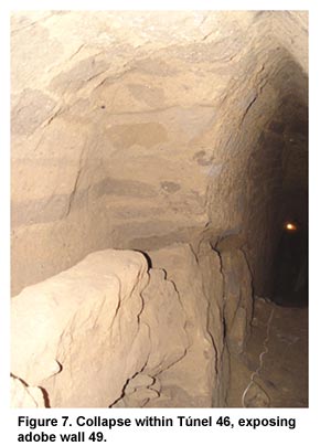 Figure 7. Collapse within Túnel 46, exposing adobe wall 49.