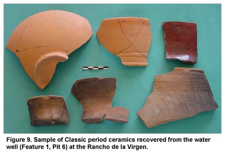 Figure 9. Sample of Classic period ceramics recovered from the water well (Feature 1, Pit 6) at the Rancho de la Virgen.