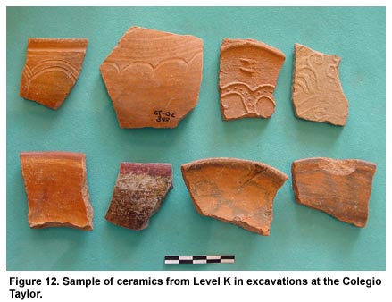 Figure 12. Sample of ceramics from Level K in excavations at the Colegio Taylor.