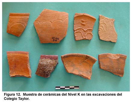 Figura 12. Muestra de cerámicas del Nivel K en las excavaciones del Colegio Taylor.