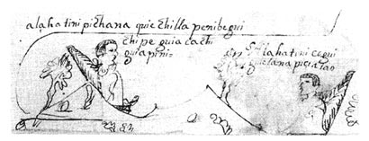 Figura 3. Pintura del Señor 1 Caimán (izquierda) y el Señor 6 Muerte Gran Aguila (derecha) en la Geneología de San Lucas Quiaviní.