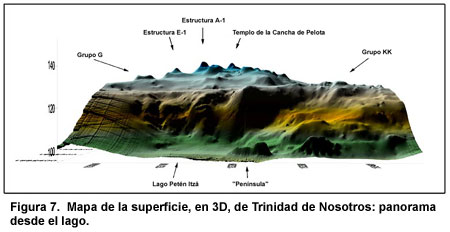 Figura 7. Mapa de la superficie, en 3D, de Trinidad de Nosotros: panorama desde el lago. Haga clic para agrandar.