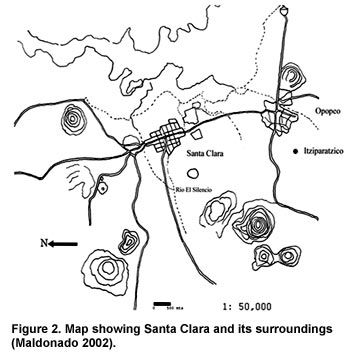 Figure 2. Map showing Santa Clara and its surroundings (Maldonado 2002). Click to enlarge.
