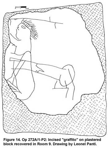 Figure 14. Op 272A/1-P2: Incised "graffiti" on plastered block recovered in Room 9. Drawing by Leonel Panti.