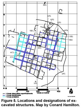 Figure 5. Locations and designations of excavated structures. Map by Conard Hamilton.