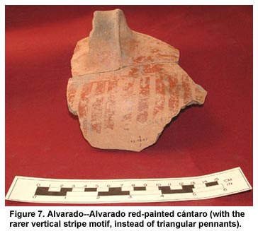Figure 7. Alvarado–Alvarado red-painted cántaro (with the rarer vertical stripe motif, instead of triangular pennants).