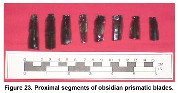 Figure 23. Proximal segments of obsidian prismatic blades.