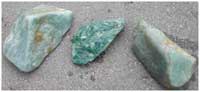 Figure 5. Jadeite alluvial cobbles from lower R&iacute;o el Tambor (length of middle piece 8.5 cm.).
