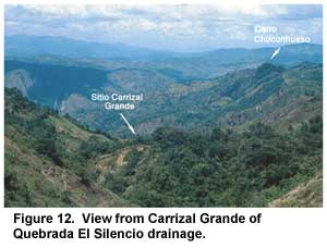 Figure 12. View from Carrizal Grande of Quebrada El Silencio drainage. Figure 12. View from Carrizal Grande of Quebrada El Silencio drainage.