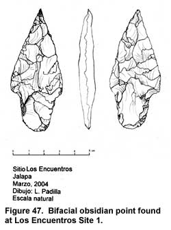 Figure 47. Bifacial obsidian point found at Los Encuentros Site 1.