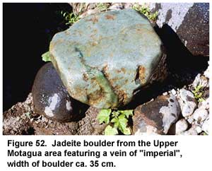 Figure 52. Jadeite boulder from the Upper Motagua area featuring a vein of "imperial", width of boulder ca. 35 cm. Figure 52. Jadeite boulder from the Upper Motagua area featuring a vein of "imperial", width of boulder ca. 35 cm.