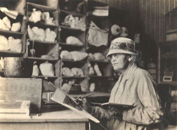 Figure S-1. MLB working on the Luna vessel, in the offices of Oliver Ricketson, Carnegie Institution of Washington, in Guatemala City. 1931.