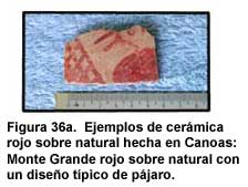 Figura 36a. Ejemplos de cerámica rojo sobre natural hecha en Canoas: Monte Grande rojo sobre natural con un diseño típico de pájaro.