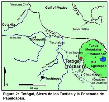 Figura 2: Totógal, Sierra de los Tuxtlas y la Ensenada de Papaloapan. Figura 2: Totógal, Sierra de los Tuxtlas y la Ensenada de Papaloapan.