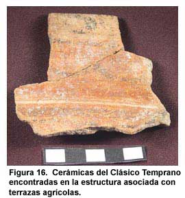 Figura 16. Cerámicas del Clásico Temprano encontradas en la estructura asociada con terrazas agrícolas.
