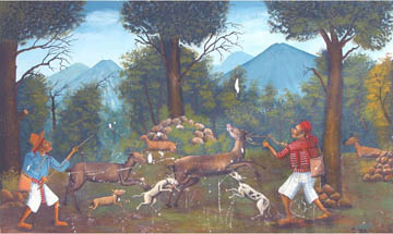 Cazadores, Painted Wall Mural, San Juan la Laguna.