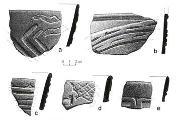 Figure 34. Calzadas Carved rim and body sherds. Illustration by Ayax Moreno.