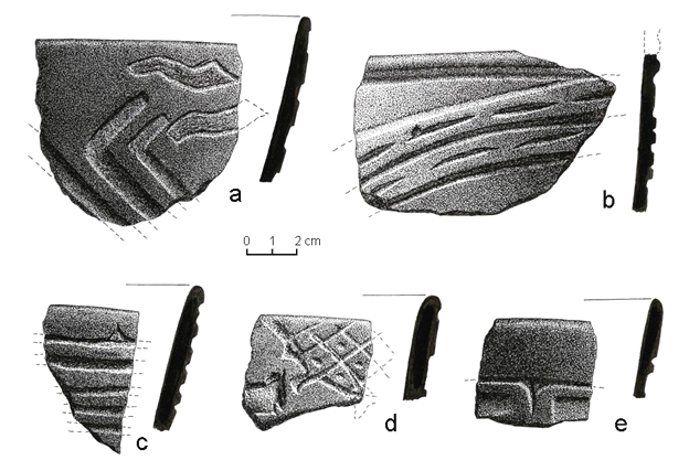Figura 34. Tiestos de borde y cuerpo de Calzadas Esgrafiado.