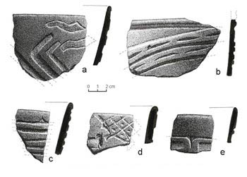 Figura 34. Tiestos de borde y cuerpo de Calzadas Esgrafiado.