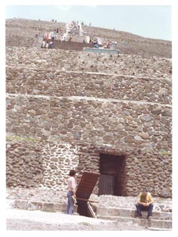 Figure 1a. Western front face of Pyramid of the Sun showing open door of cave entrance. © R. Sload.