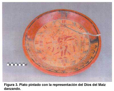 Figura 3. Plato pintado con la representación del Dios del Maíz danzando.