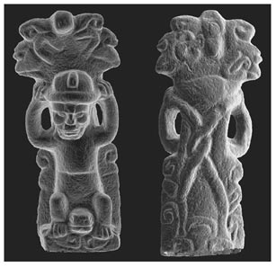 Figure 12. Screen capture of scan images of the front and reverse sides of Pedestal Monument 4, MN#2053, from Kaminaljuyú, curated at the National Museum of Archaeology and Ethnology in Guatemala City.