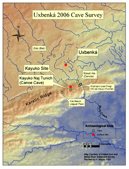 Figure 1a. Map showing the site of Kayuko Naj Tunich and the surrounding area.