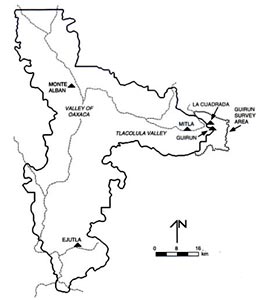 Figura 2. Regiones de los estudios en el Valle de Oaxaca y el Área de Guirún.