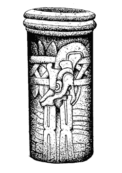Figure 2. Carved Bottle, fuschite Izapa Style, Pacific Coast, Private Collection, Height: 27.94 cm, Width: 13.46 cm, Diameter: 13.46 cm