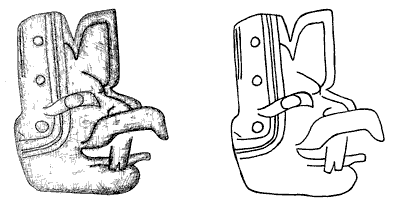 Figure 6a. Incised Image from Las Limas Figure, right shoulder, Museo de Antropologia de Xalapa, M&eacute;xico, Figure size: Height: 55 cm, Width: 42 cm